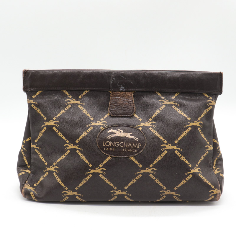 ロンシャン クラッチバッグ レザー 総柄 ロゴ ブランド ポーチ 鞄