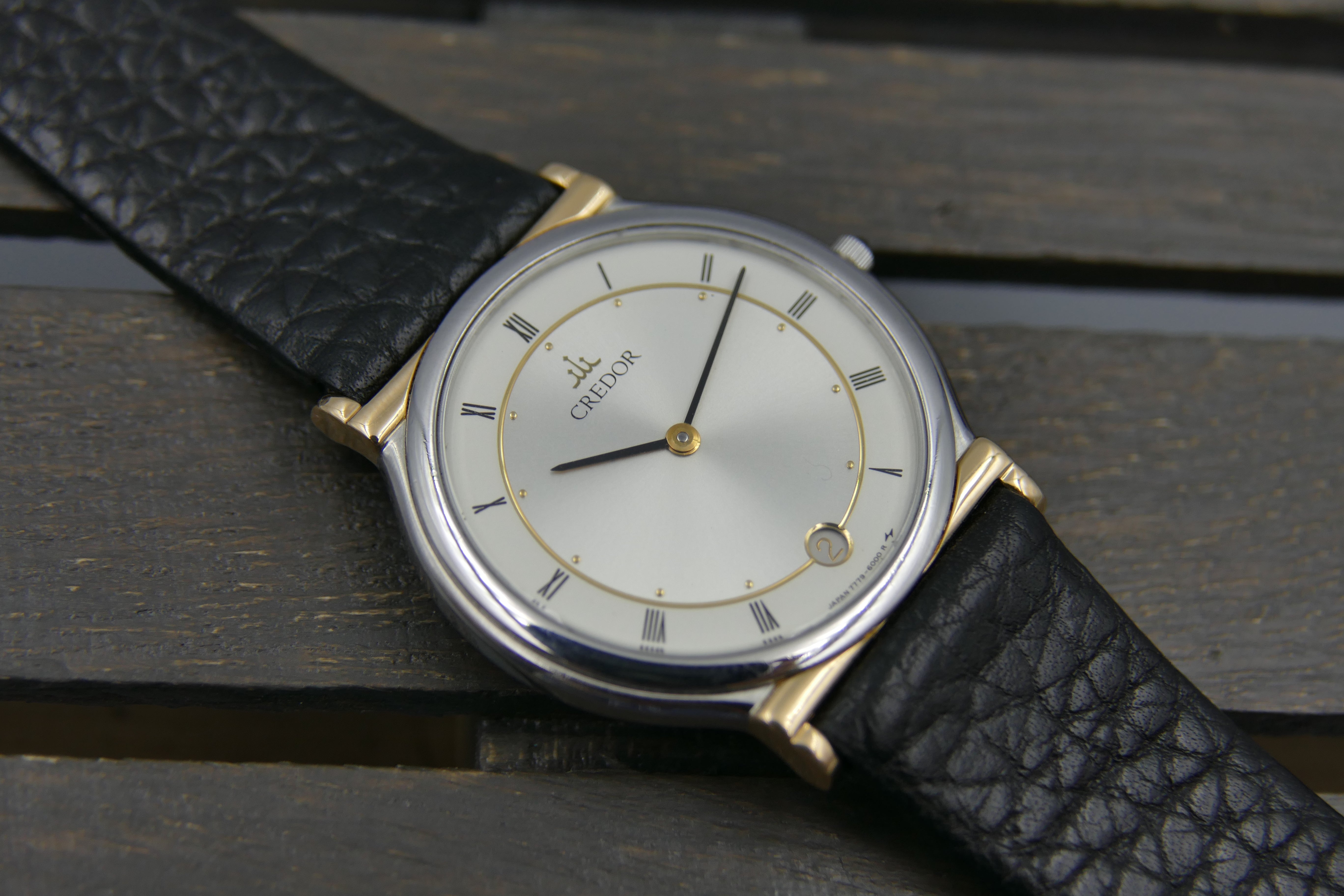 80s vintage watch mens Seiko Credor 7779-6000 18K Gold ultra thin