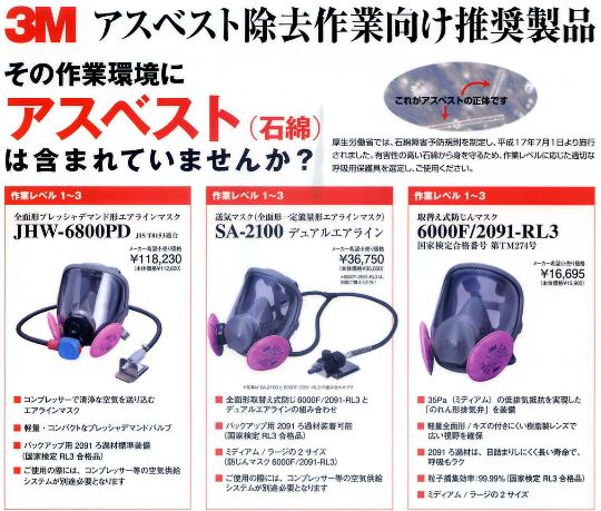 3M アスベスト除去作業向け防じんマスク（全面形） 電動工具・エアー