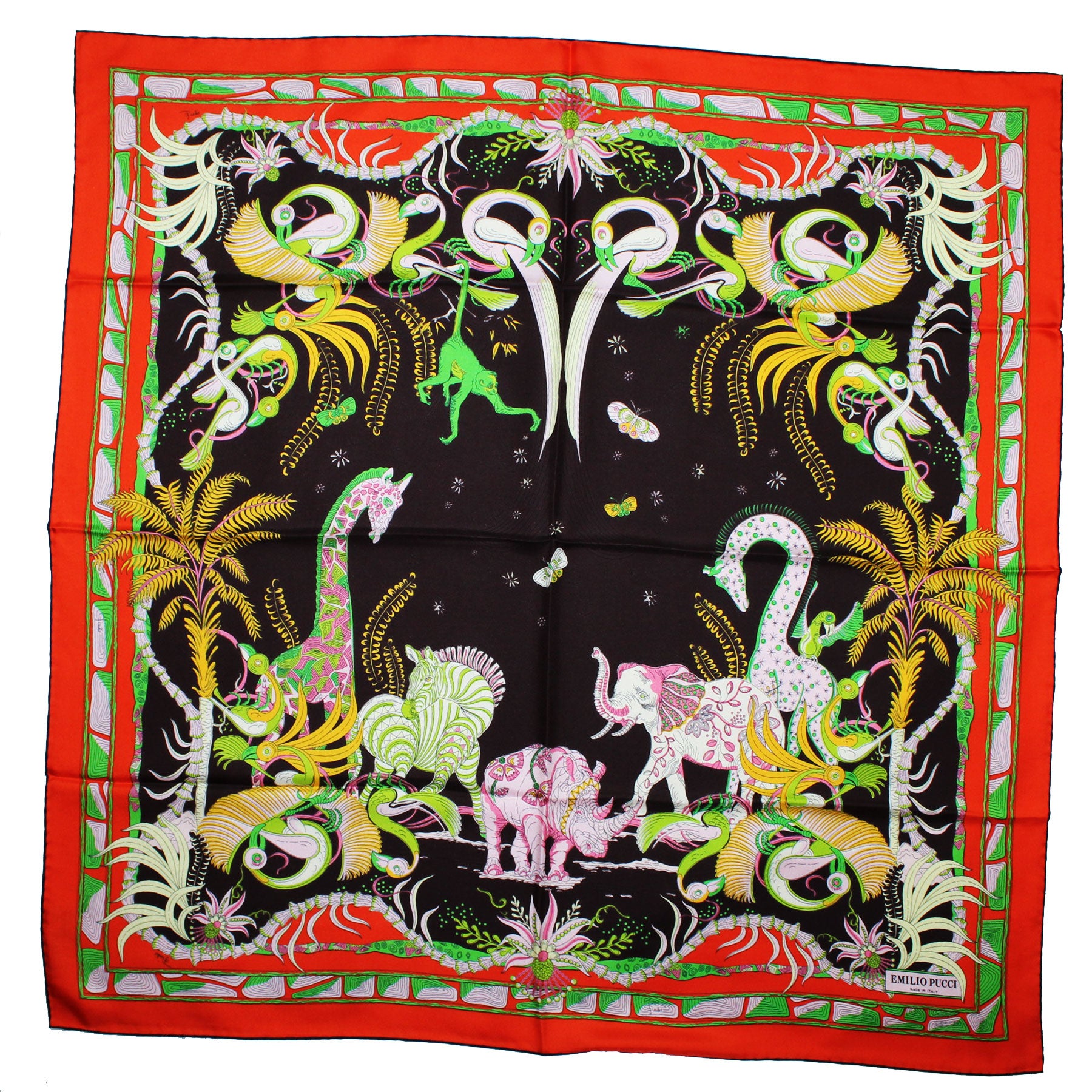 Emilio Pucci Twill Silk Scarf Animal Design - 36 Inch Square