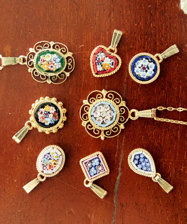 ベネチアンガラス】モザイクミニスタッズペンダントトップ(ROUND ASST