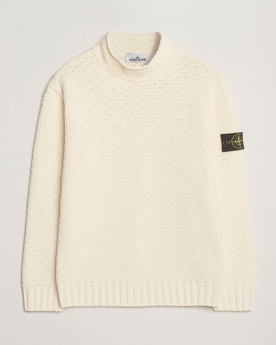 Stone Island Cotton Chenille Knitted Mock Neck Ivory at CareOfCarl.com