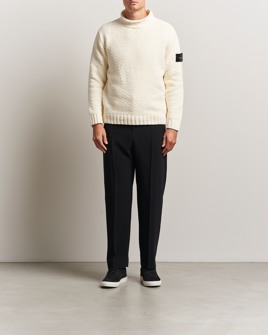 Stone Island Cotton Chenille Knitted Mock Neck Ivory at CareOfCarl.com