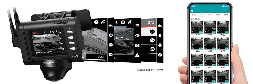 世界初(※1)の新構造ドライブレコーダー、2つのカメラで360度+前後の