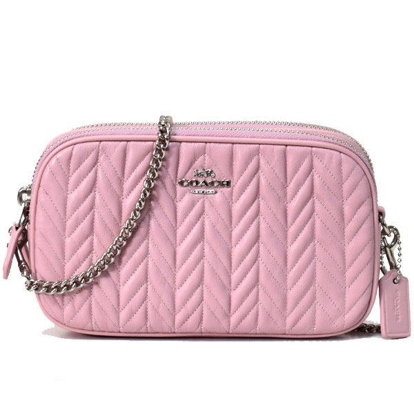 COACH】コーチ カーフレザー キルティング チェーン ダブルファスナー