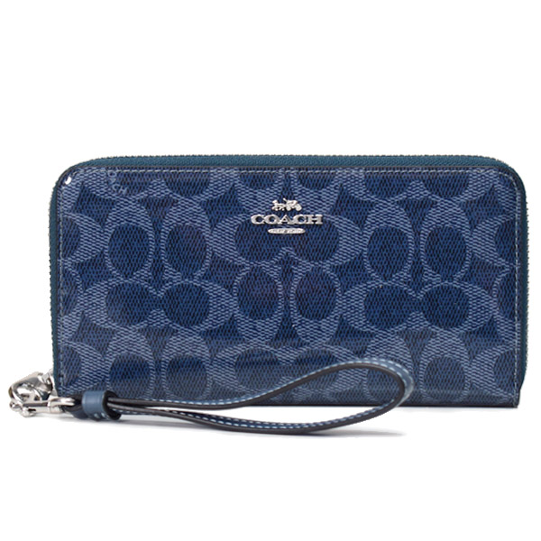 COACH】コーチ 長財布 デニム パテント コーティングキャンバス レザー
