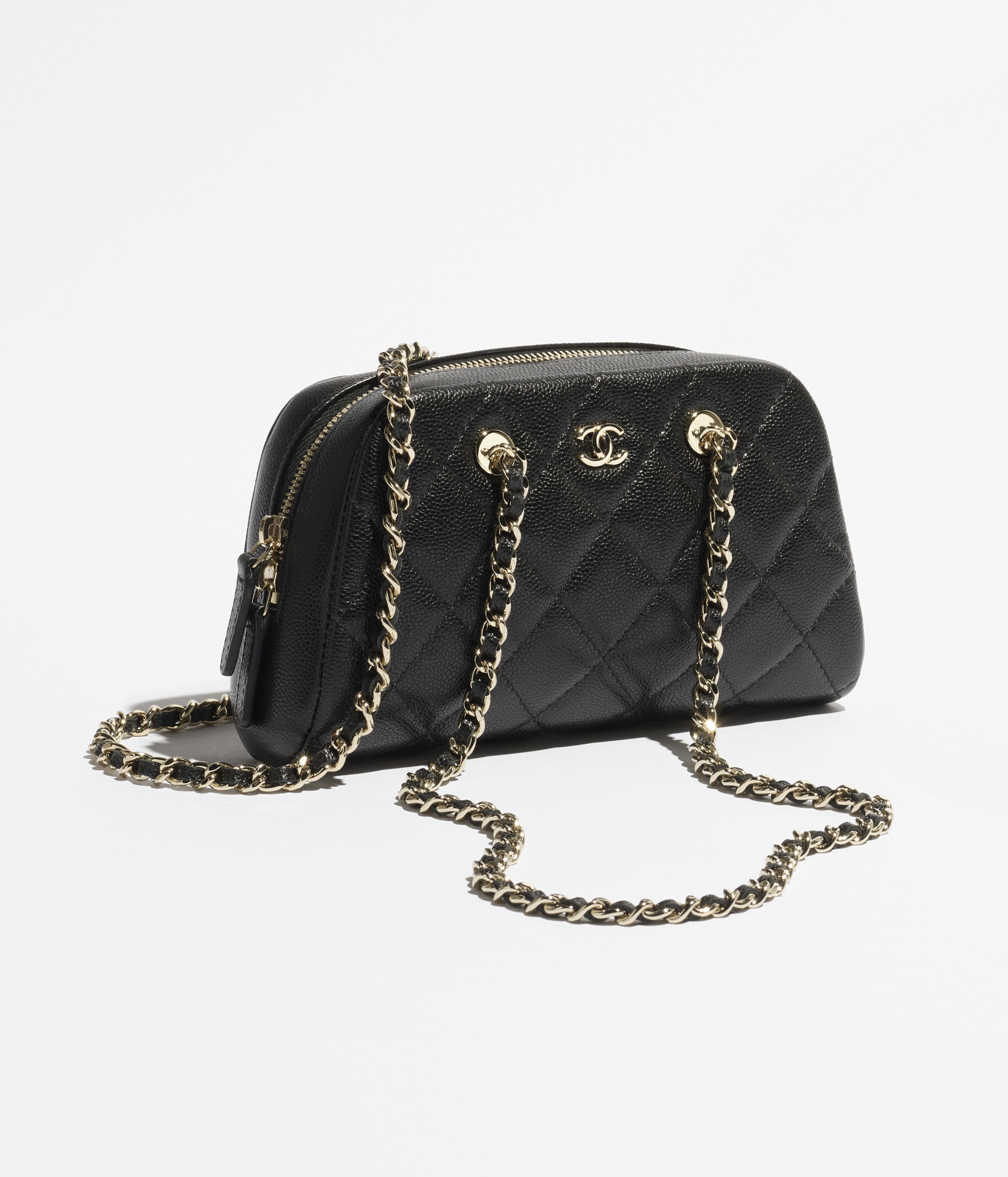 チェーン クラッチ - シャイニー グレインド カーフスキン、ブラック