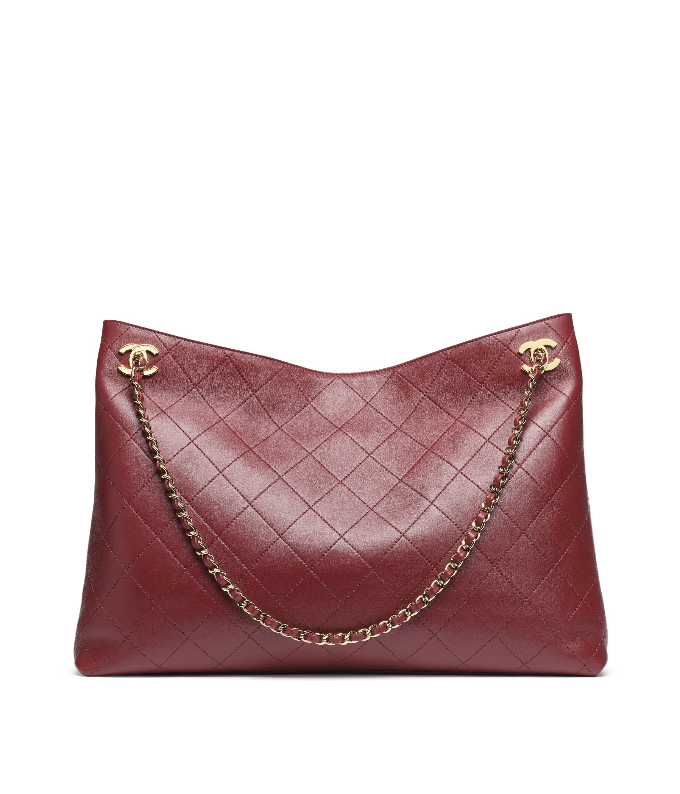 ショッピング バッグ、ラムスキン、バーガンディー — ファッション