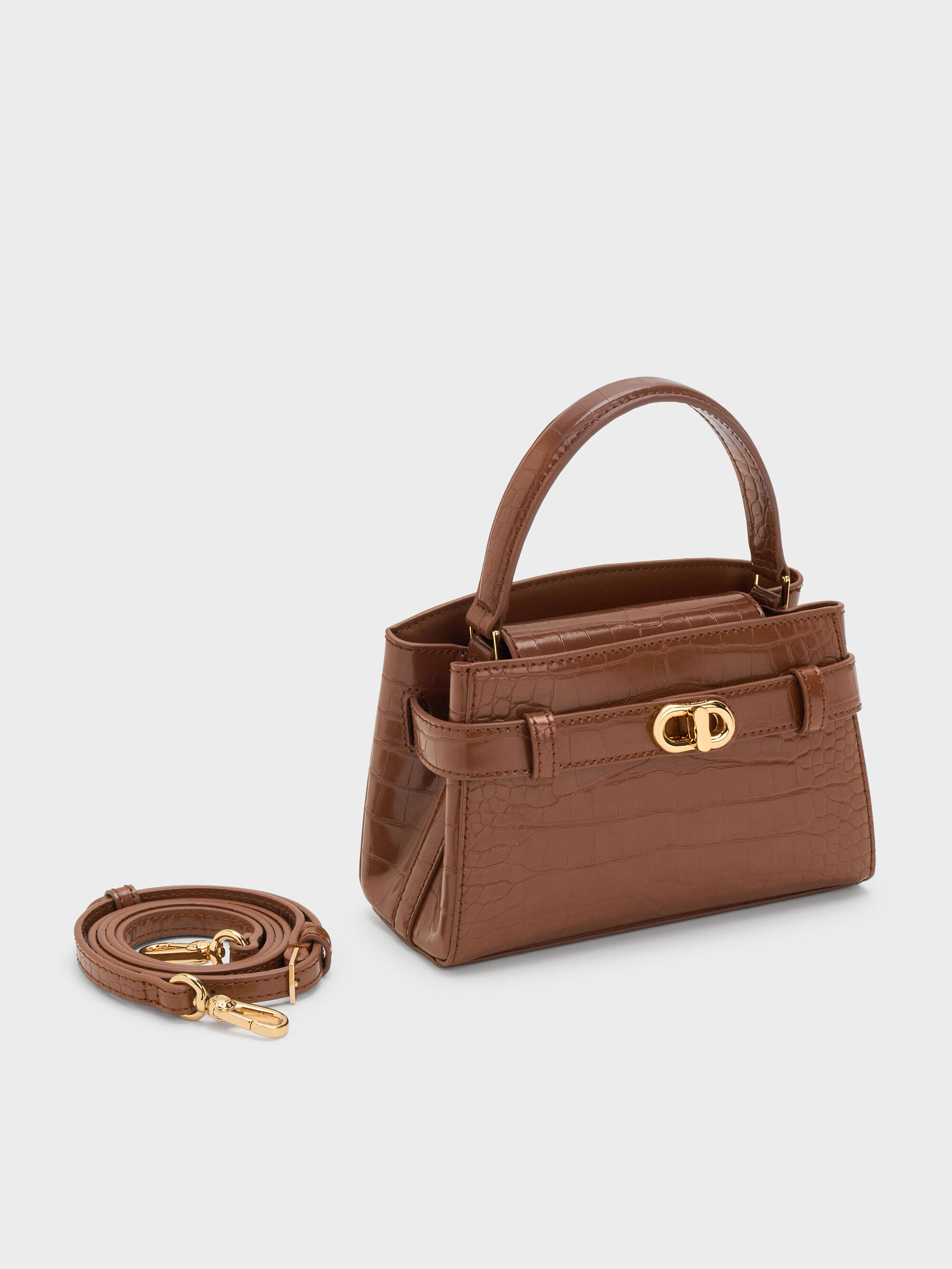 Chocolate Croco Aubrielle Croc-Effect Top Handle Bag - Chocolate