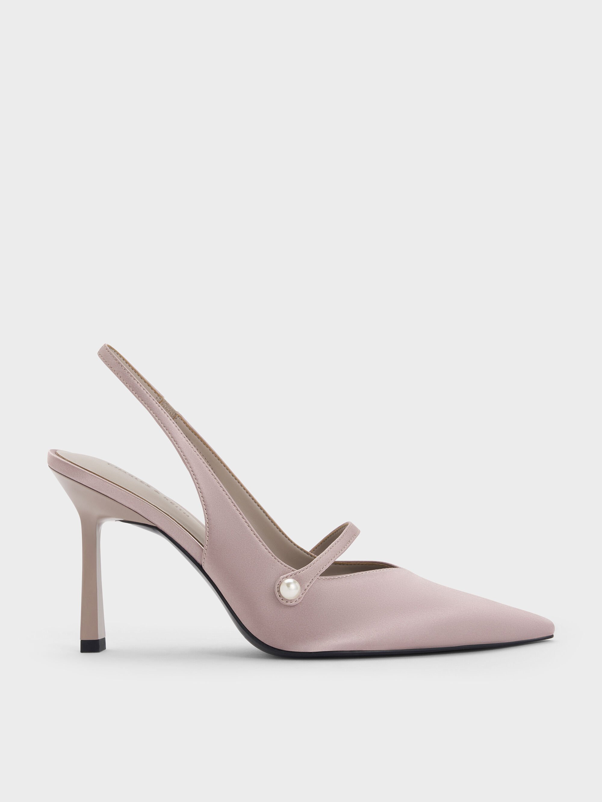 Mauve Helena Pearl-Buckle Pointed-Toe Slingback Pumps - Mauve