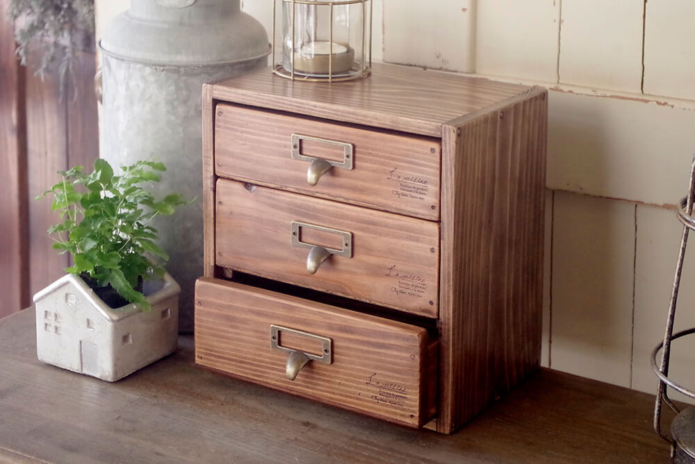 アンティークスタイル3段小引き出し｜アンティーク風インテリア雑貨