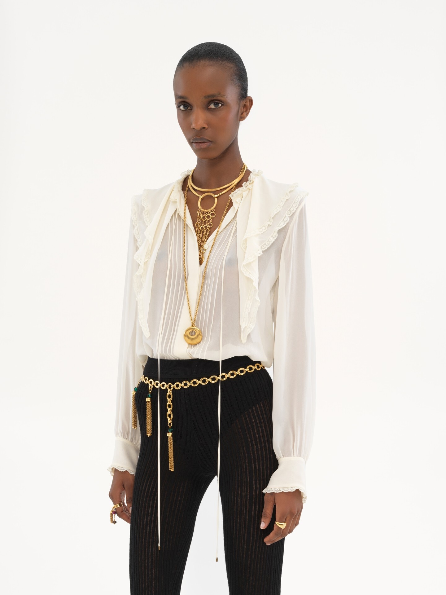シルクジョーゼット製フリルブラウス 白 - Chloé