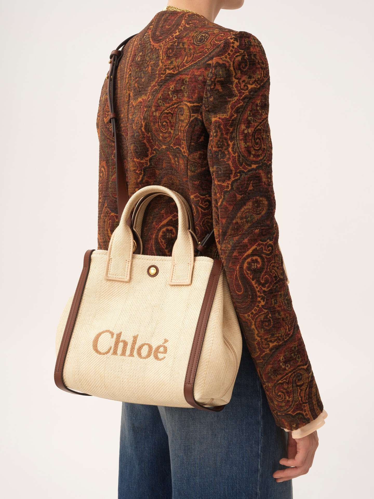 ラフィアエフェクトファイバー製Chloé Carryスモールトートバッグ