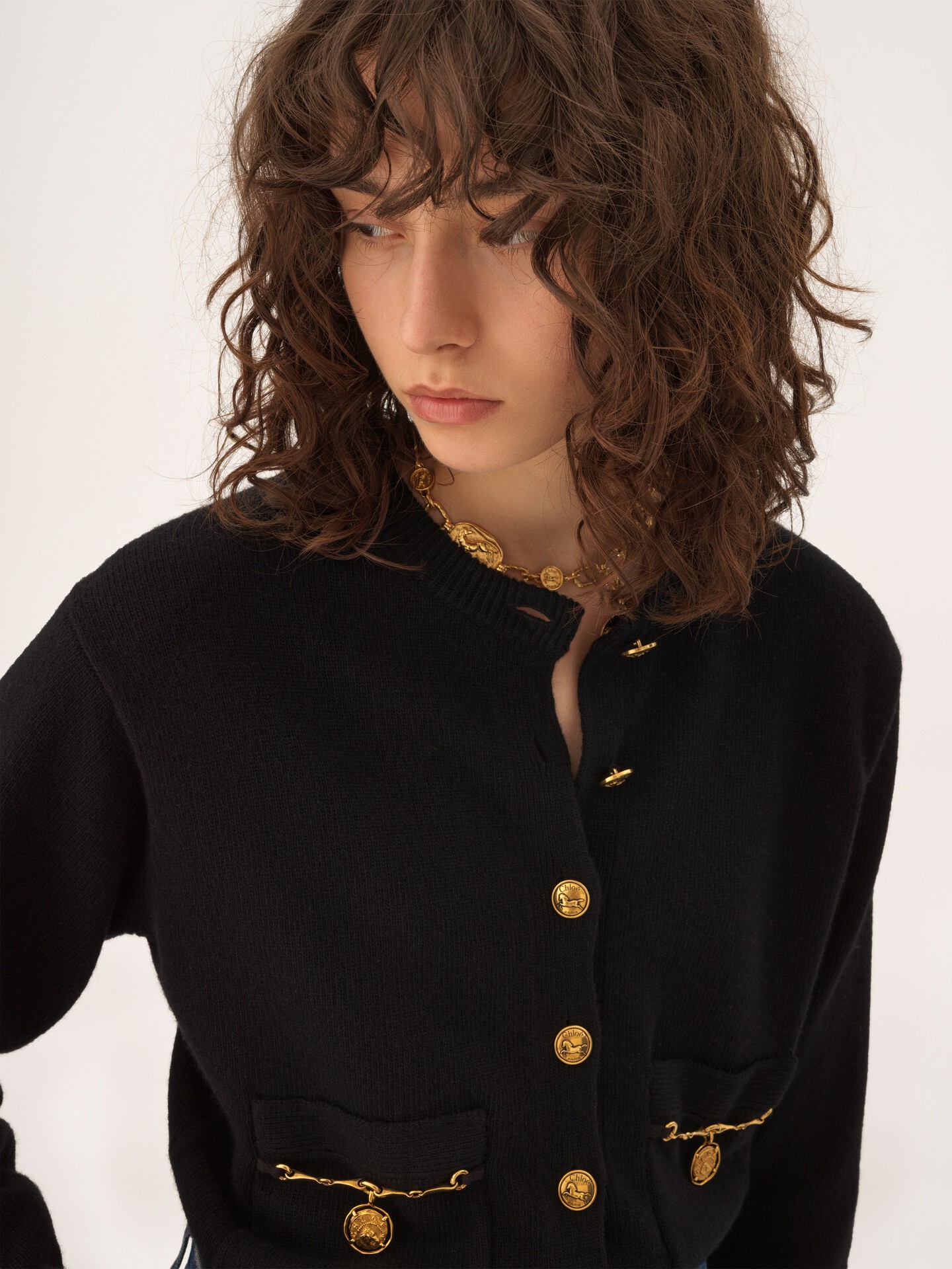 Horse Medal cardigan in a merino wool & cashmere knit Black - Chloé