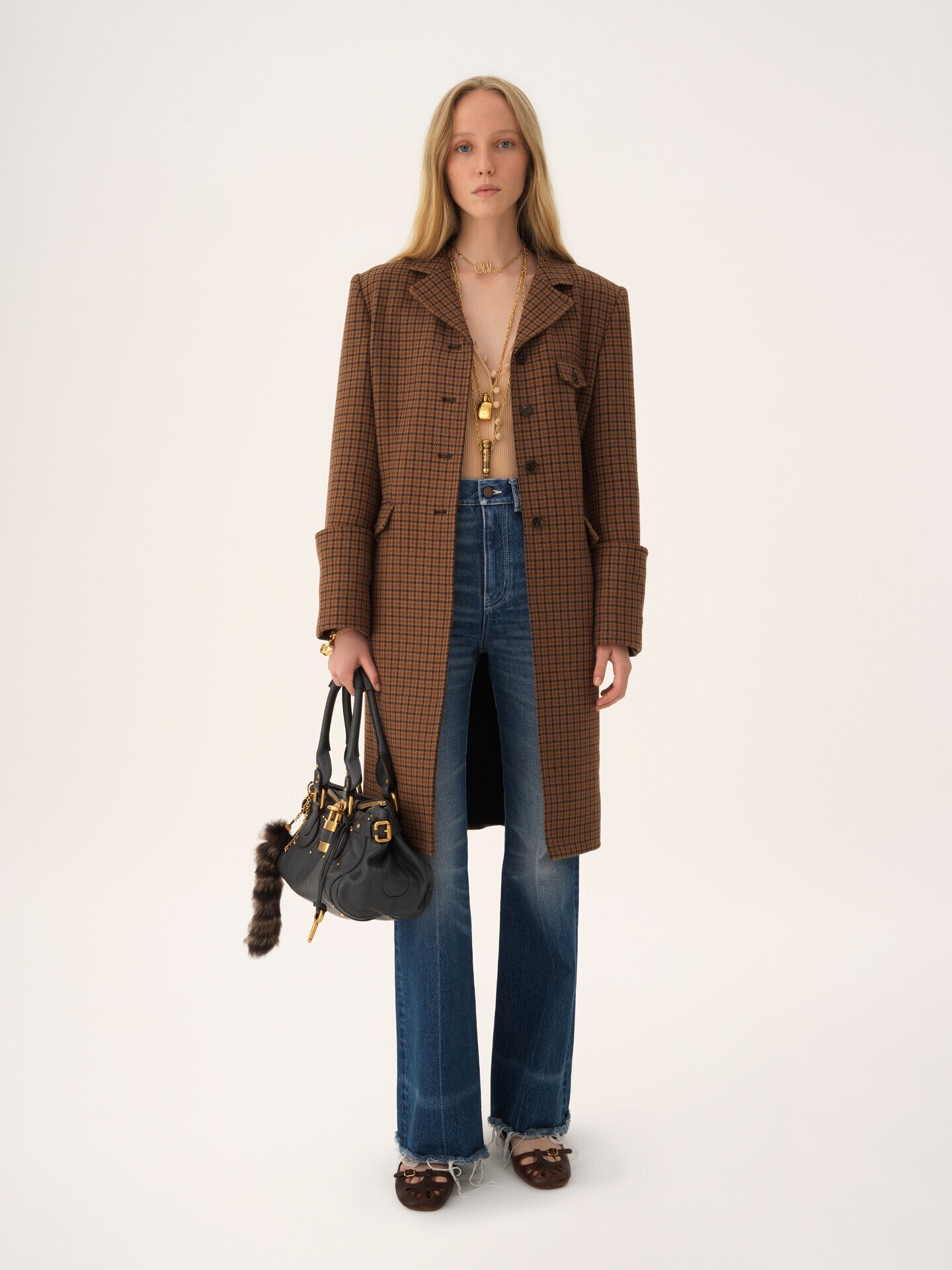 ハウンドトゥース ウール製ライディングコート 赤 - Chloé