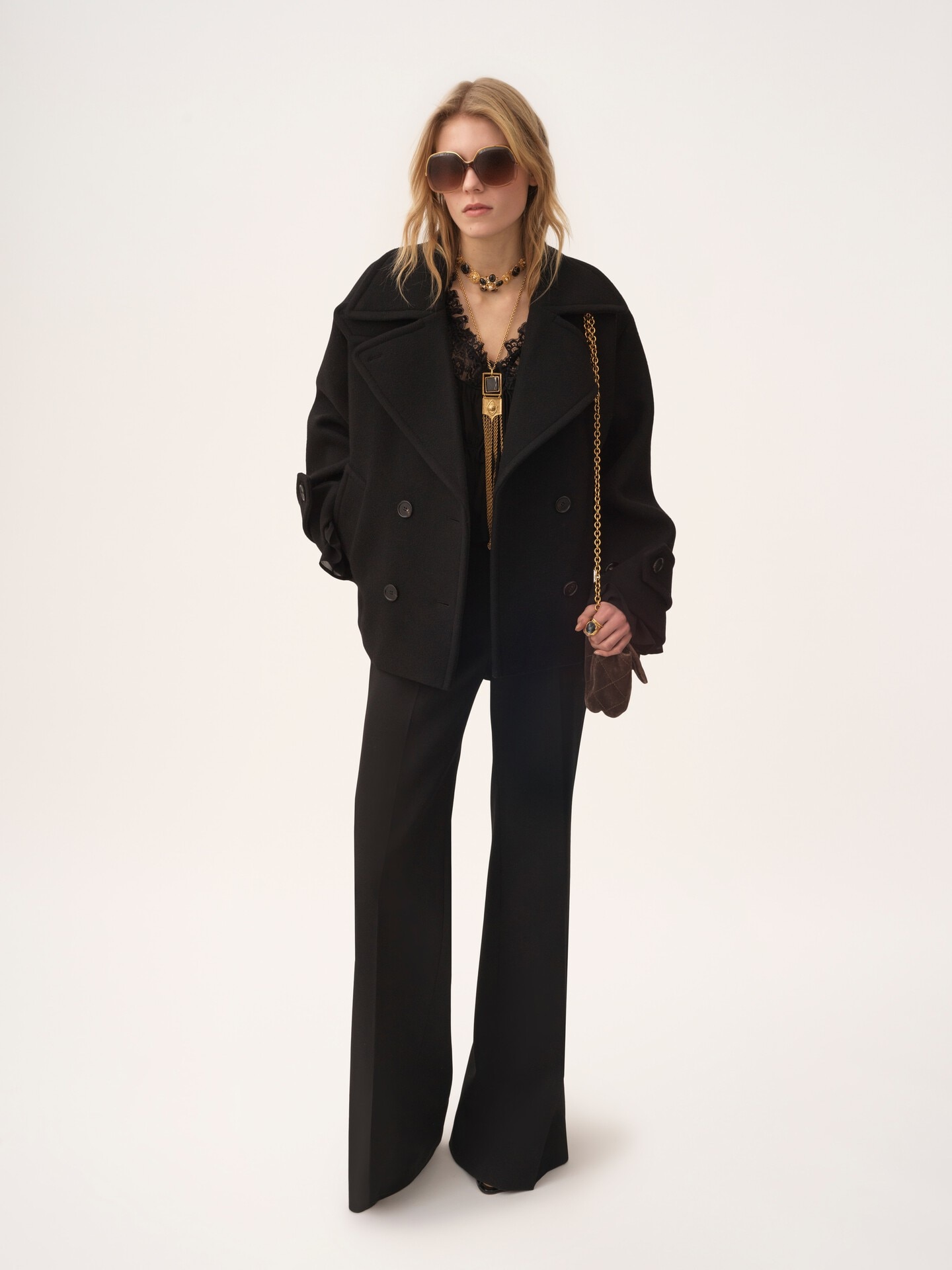 ウール製オーバーサイズ ショートコート 黒 - Chloé