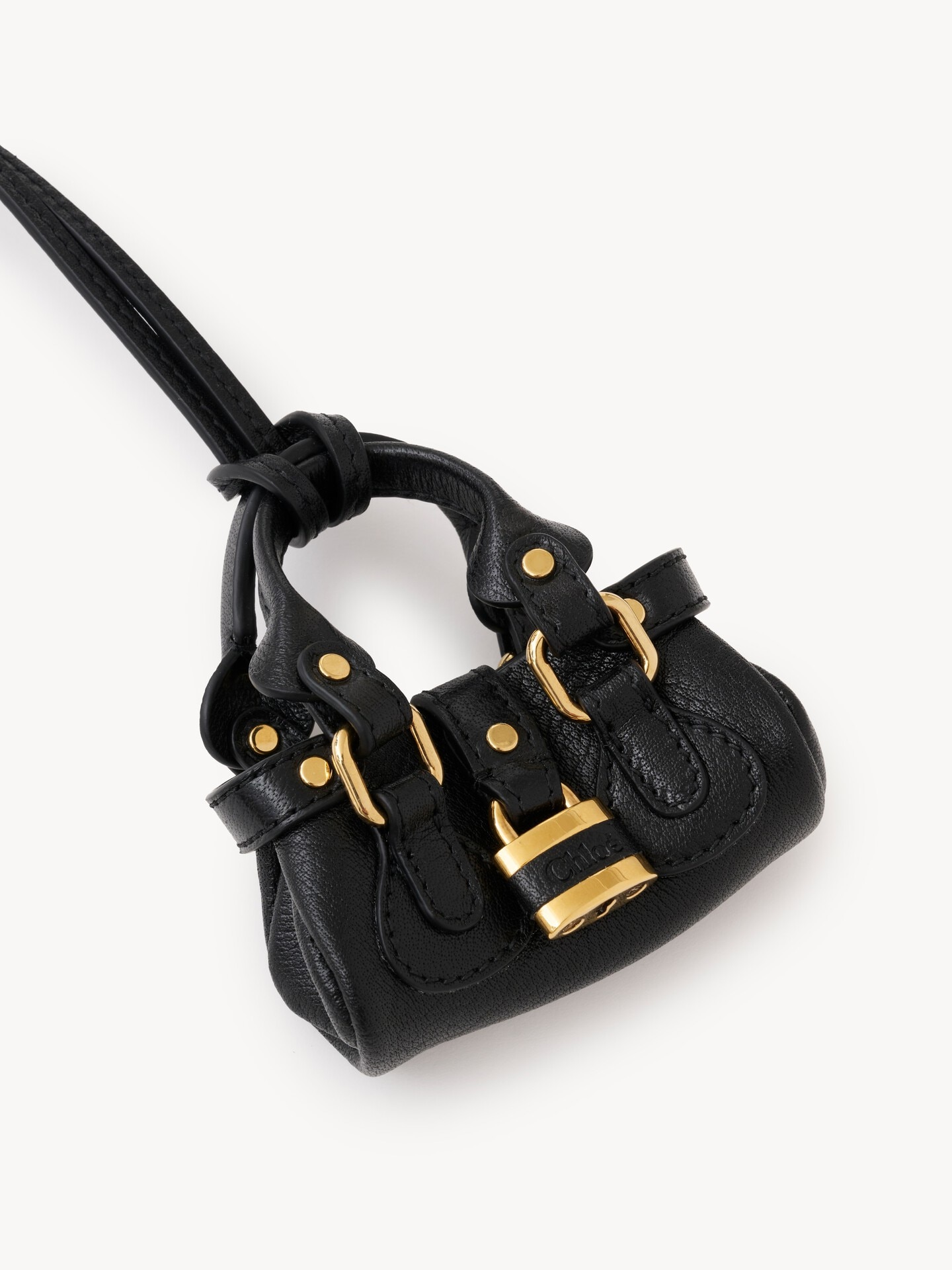 グレインレザー製Chloé Symbols Paddingtonミニバッグチャーム 黒 - Chloé