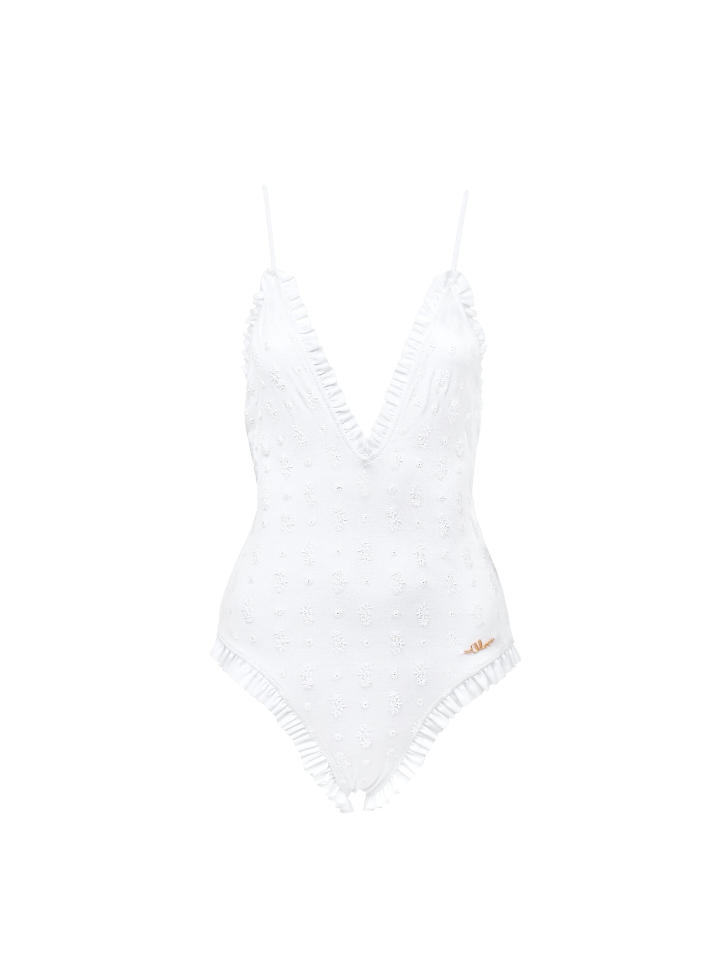 Vネック フリルワンピース スイムスーツ 白 - Chloé