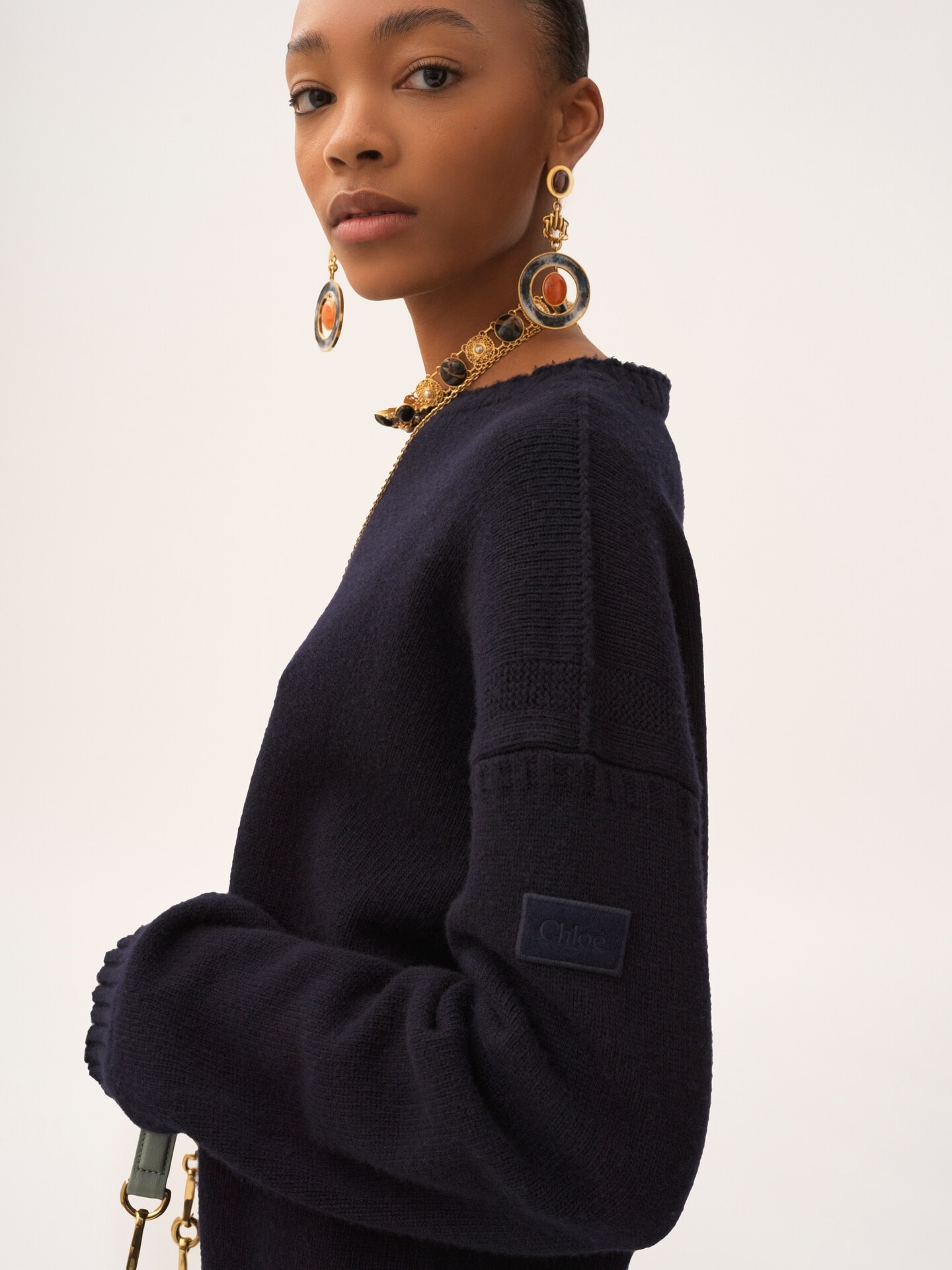 Logo sweater in a wool & cashmere knit Blue - Chloé