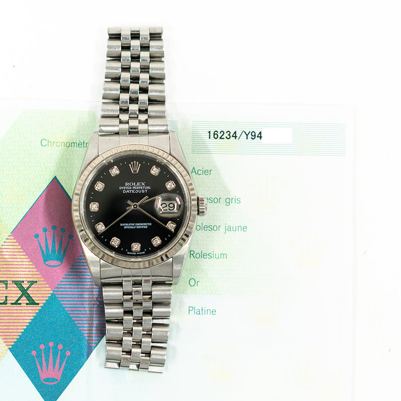 Rolex Detajust 16234G Black Diamond Dial Jan 2004 – CHRONONATION
