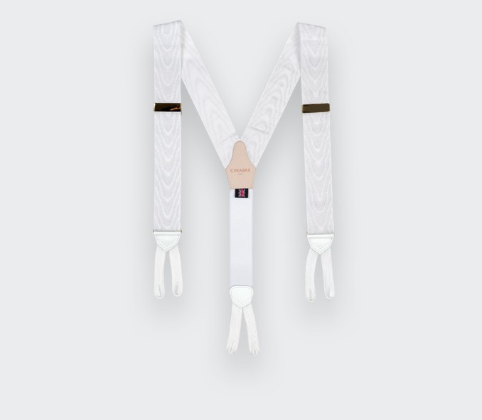 White Moiré Suspenders - Cinabre Paris