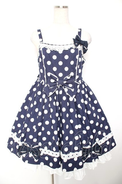 Angelic Pretty / ポルカドットジャンパースカート 紺 Y-25-12-28-006