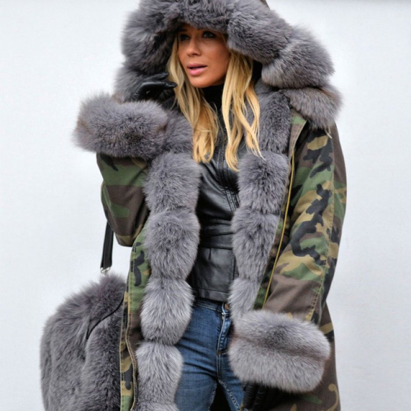Real Saga Fox Fur Real Fur LinerHoodie Camouflage Military Coat