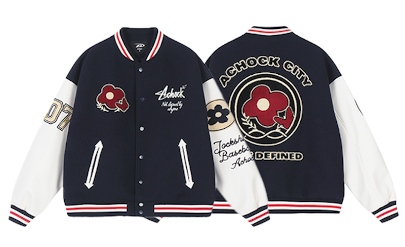 Floral embroidered stadium jacketbaseball uniform jumper blouson