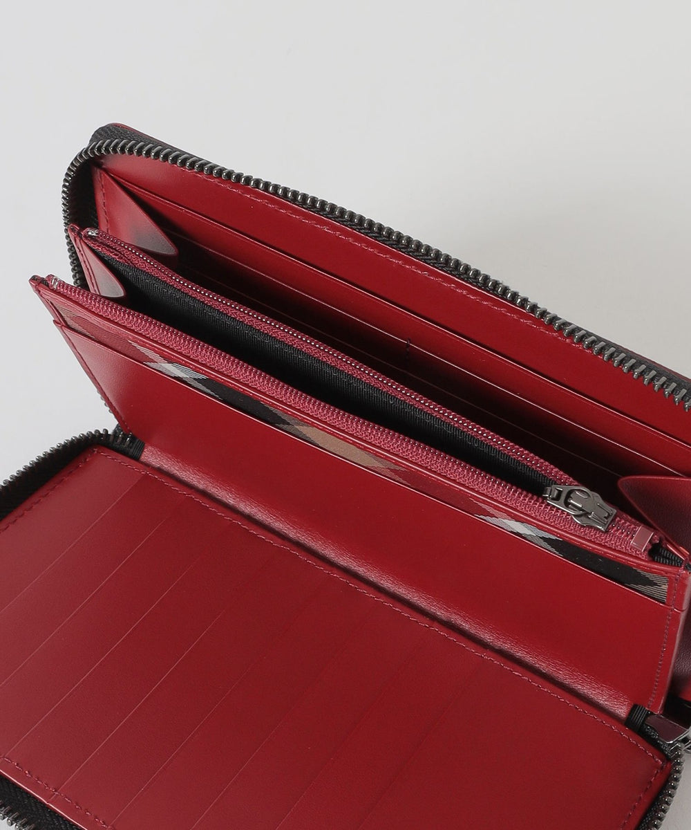 バイカラークレストブリッジチェックラウンドジップウォレット