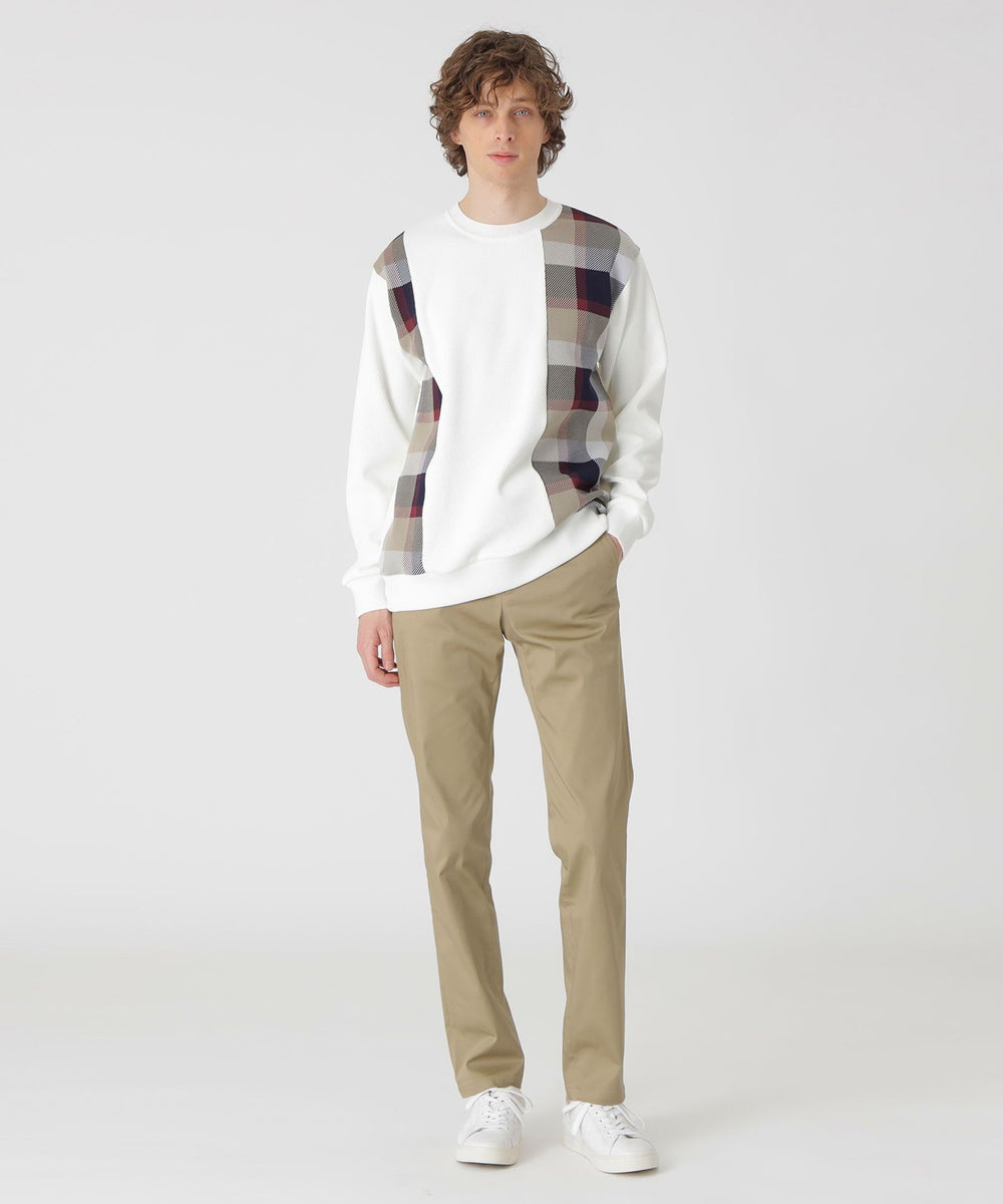 チェックニットドッキングスウェットシャツ（カットソー）｜BLACK