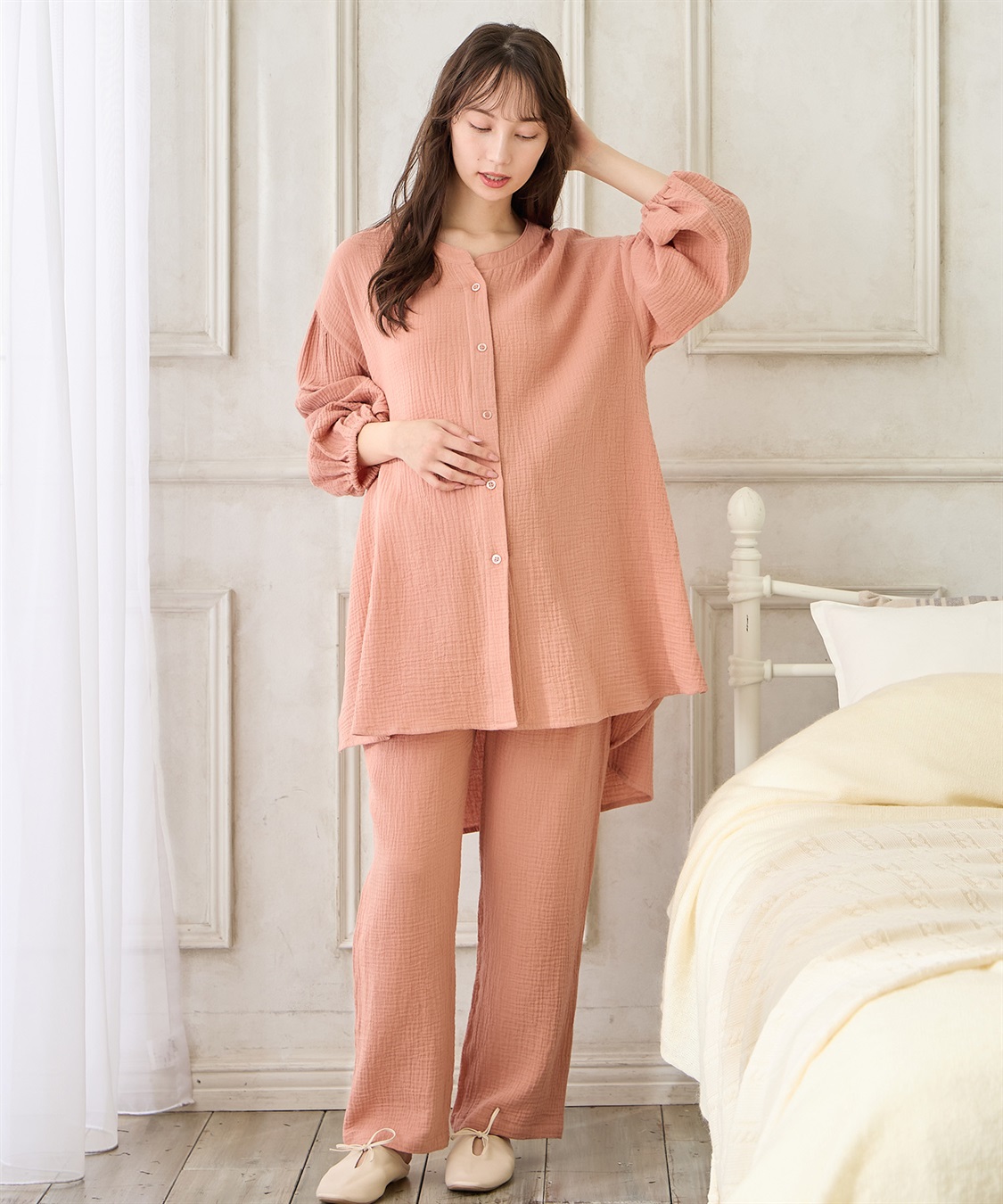 親子ペア可】ダブルガーゼ長袖パジャマ コットン100％(産前・産後対応