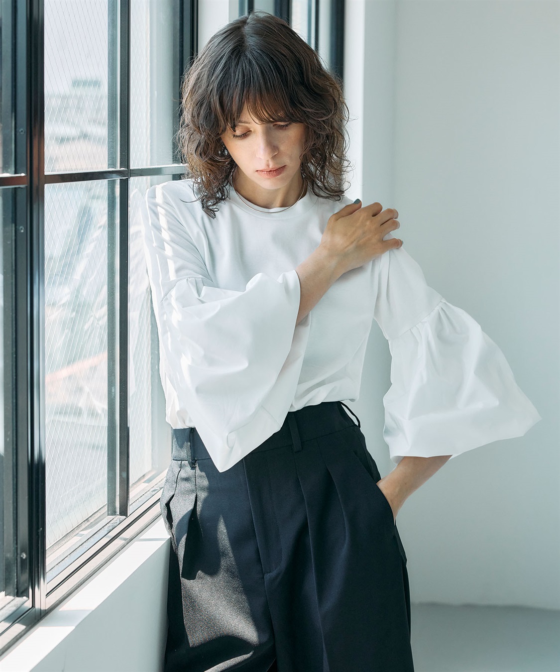 タイプライターバルーンスリーブトップス【マルチファンクション