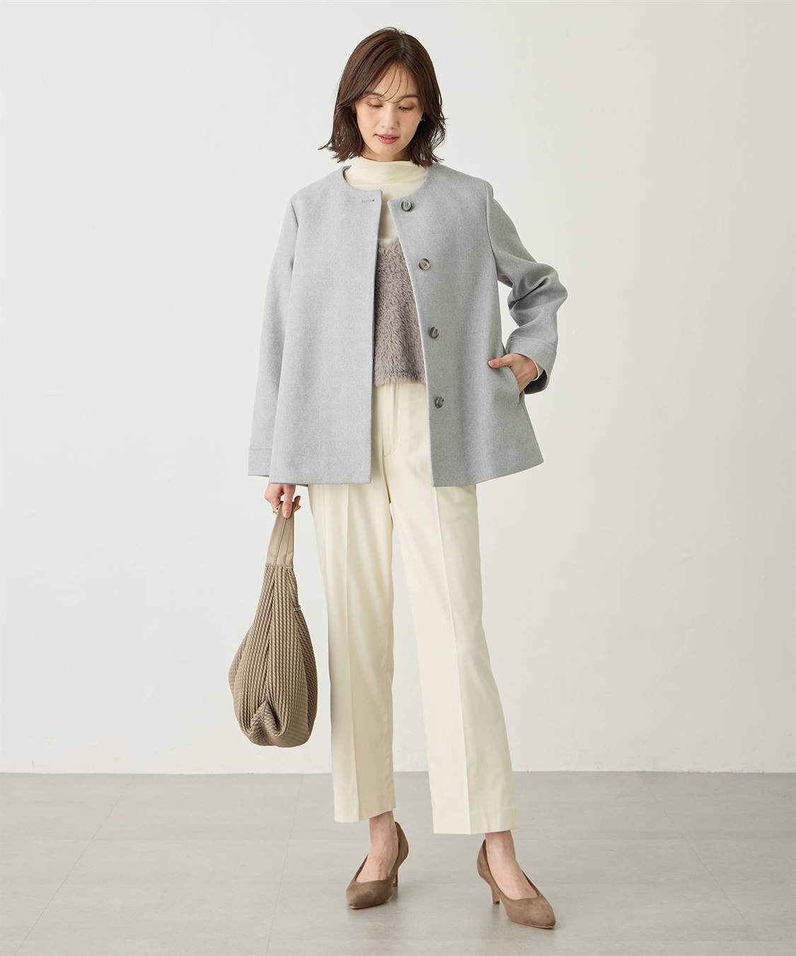 ノーカラーショートコート【軽量】 A/C DESIGN BY ALPHA CUBIC｜クロス