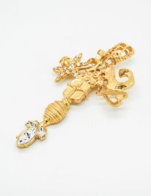 Christian Lacroix Vintage Gold Rhinestone Cross Brooch – Amarcord