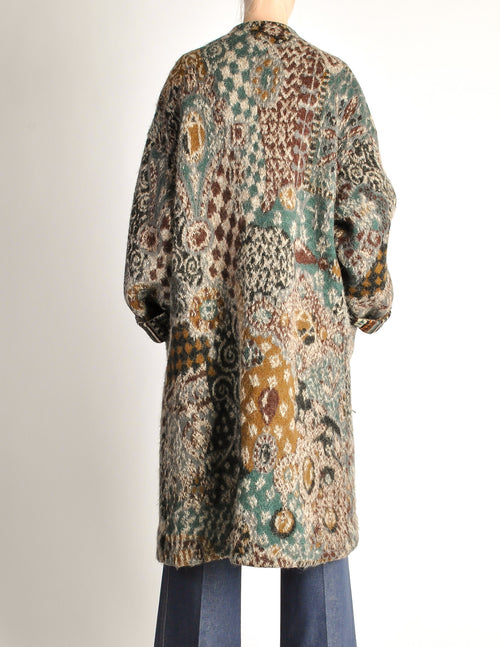 Missoni Vintage Grey Multicolor Patterned Knit Mohair Wool Coat