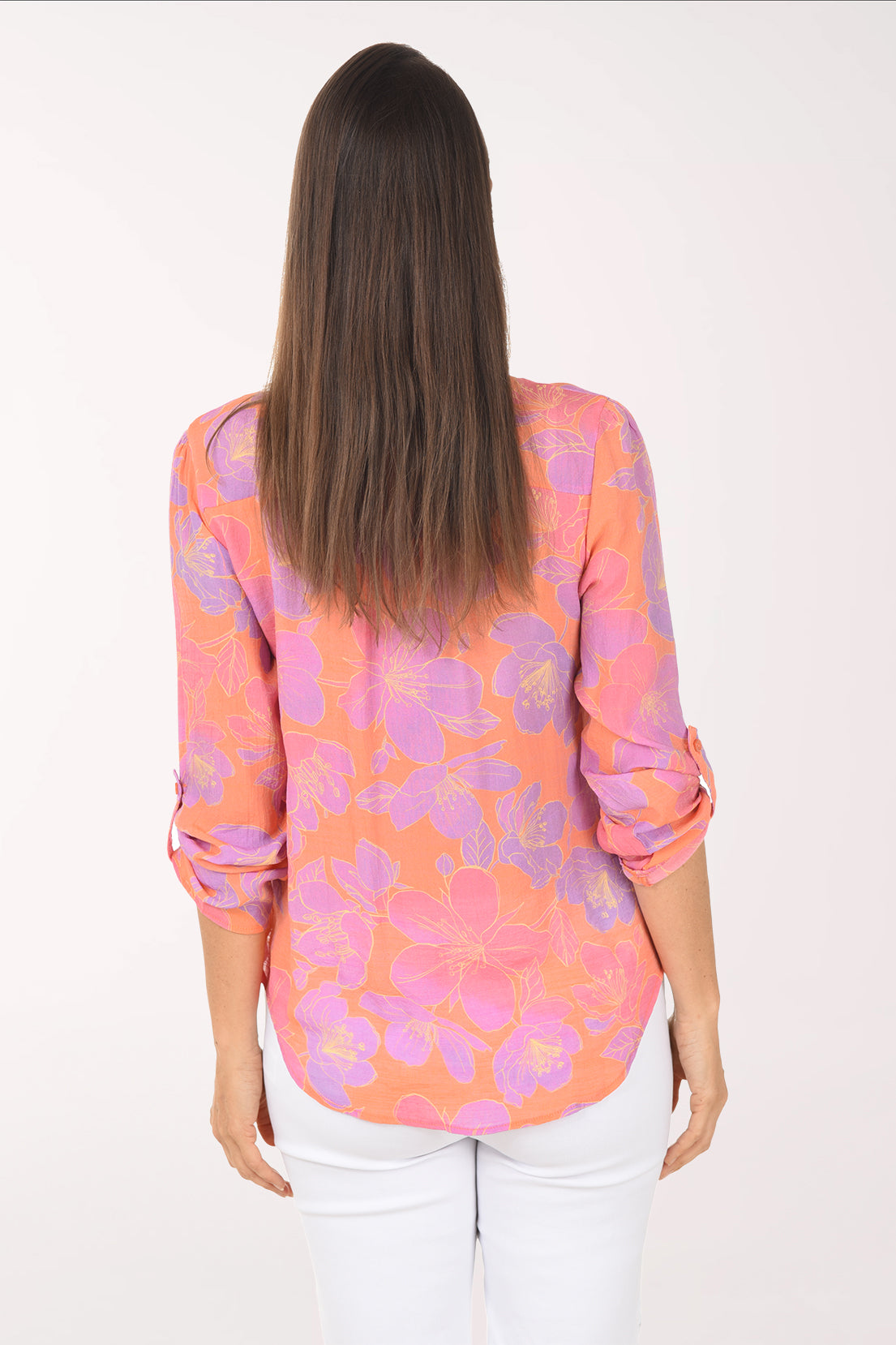 Petite Hawaiian Fuchsia Pleated Roll Sleeve Blouse | Zac and Rachel