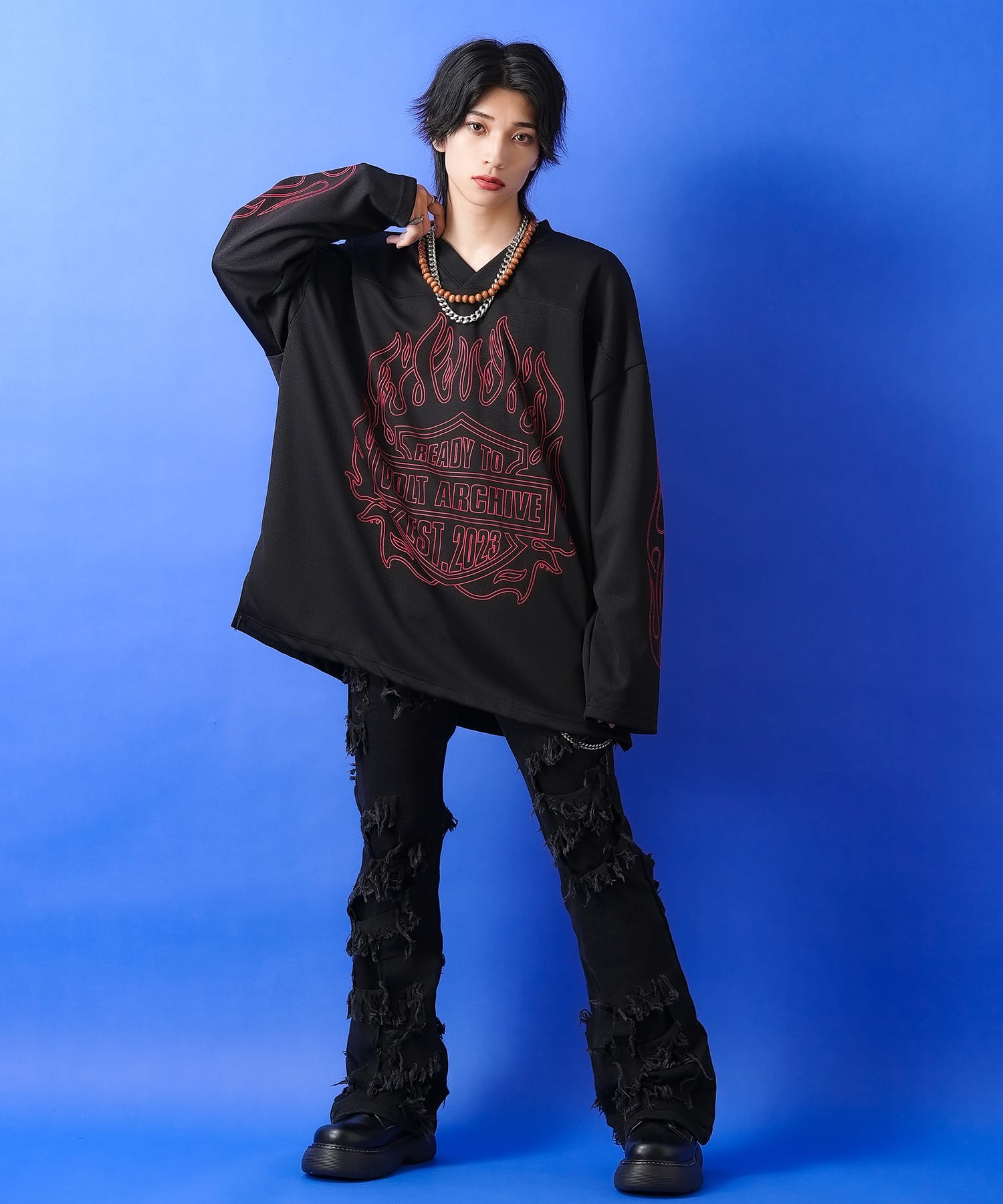 フレイムパターンプリントフットボールシャツ / メンズ レディース