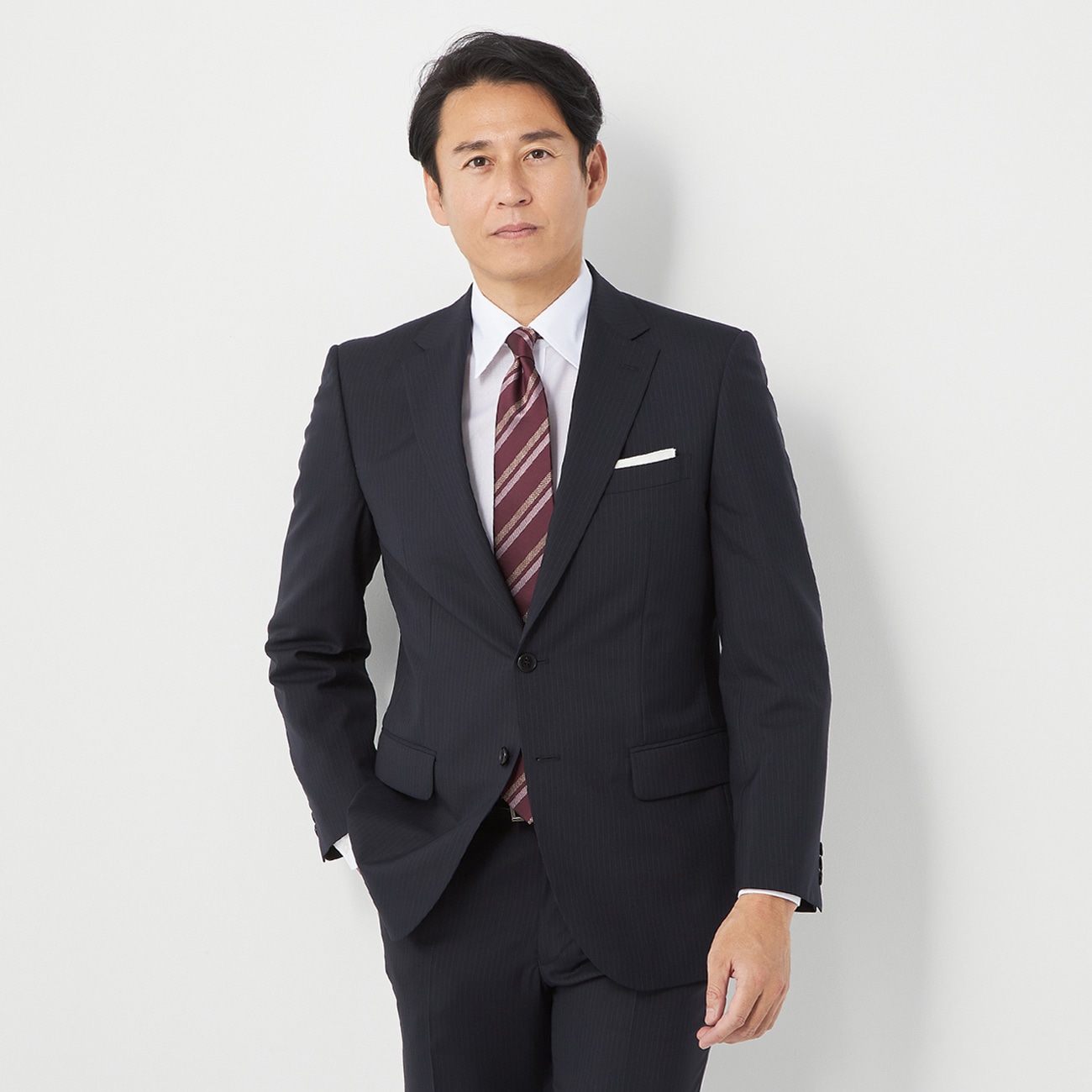 特価】【WEB限定価格】洗える ストレッチ スーツ 紺ストライプ JOURNA