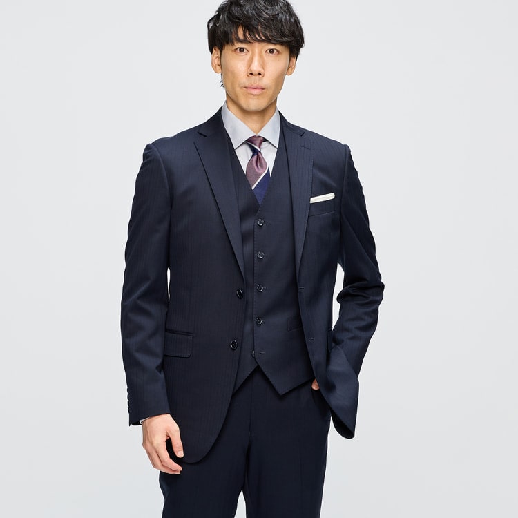 洗える ストレッチ スリーピーススーツ 紺シャドー LES MUES
