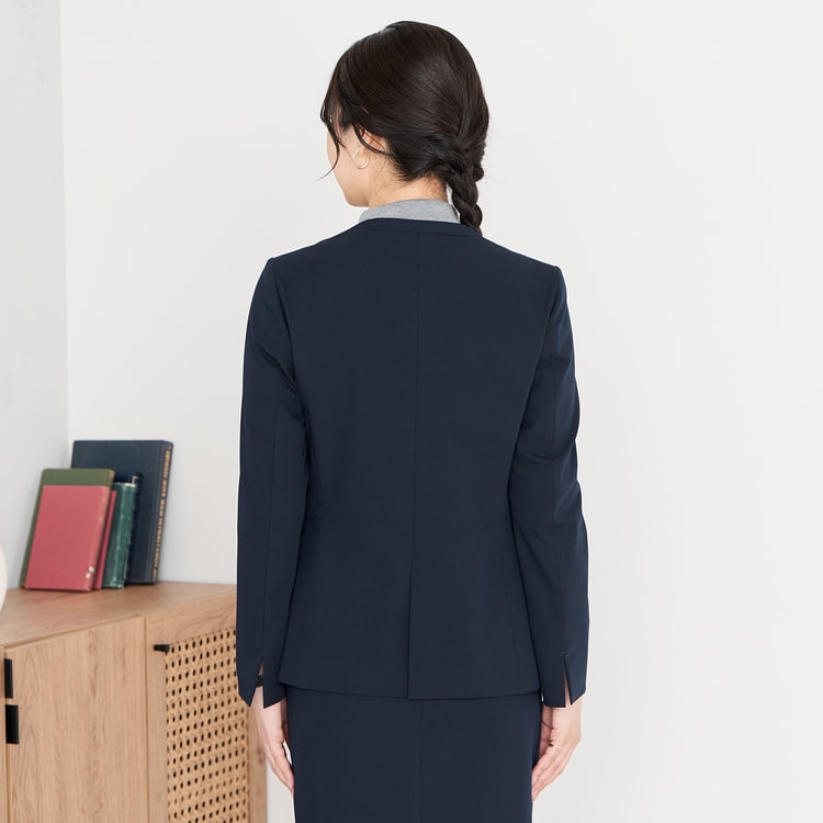 ライトストレッチ ノーカラージャケット 紺 セットアップ着用可【AOKI