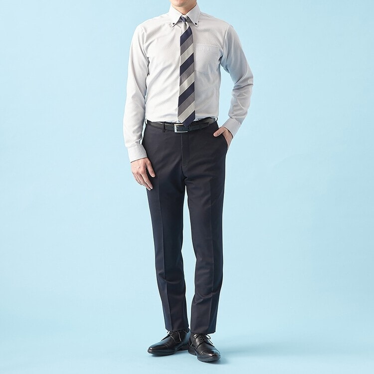 QOS】洗える 紺無地 ノータックパンツ LES MUES セットアップ着用可