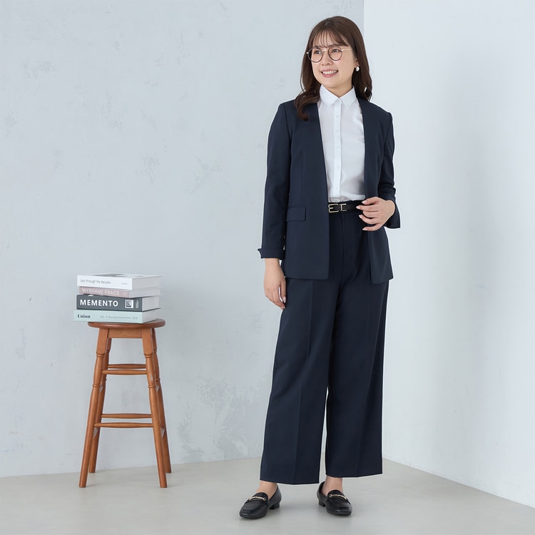 Oggiコラボ 2Wayストレッチツイル ワイドパンツ 紺 セットアップ着用可