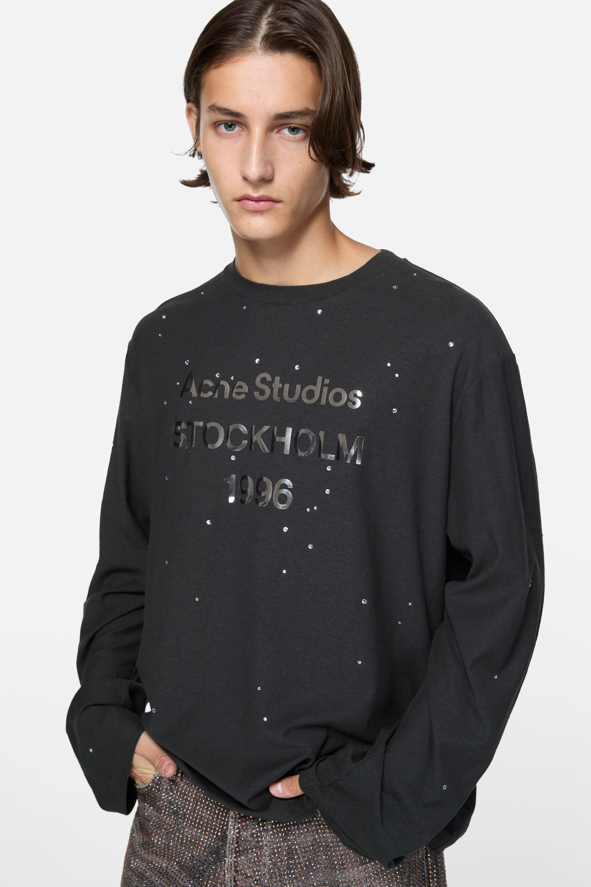 Acne Studios - ラインストーンロゴTシャツ - ブラック