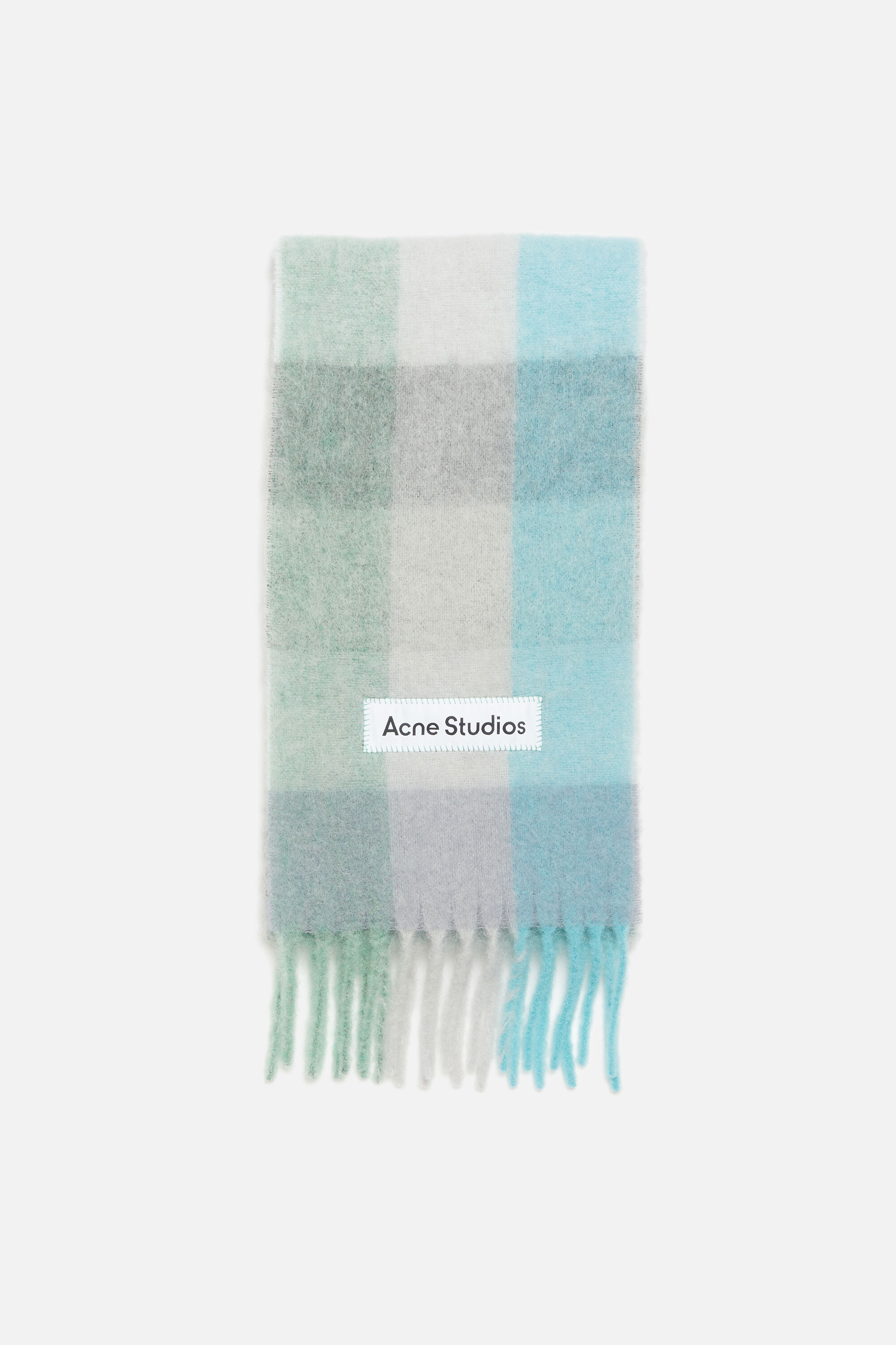 Acne Studios - モヘアチェックスカーフ - ターコイズ/グレー/ミント