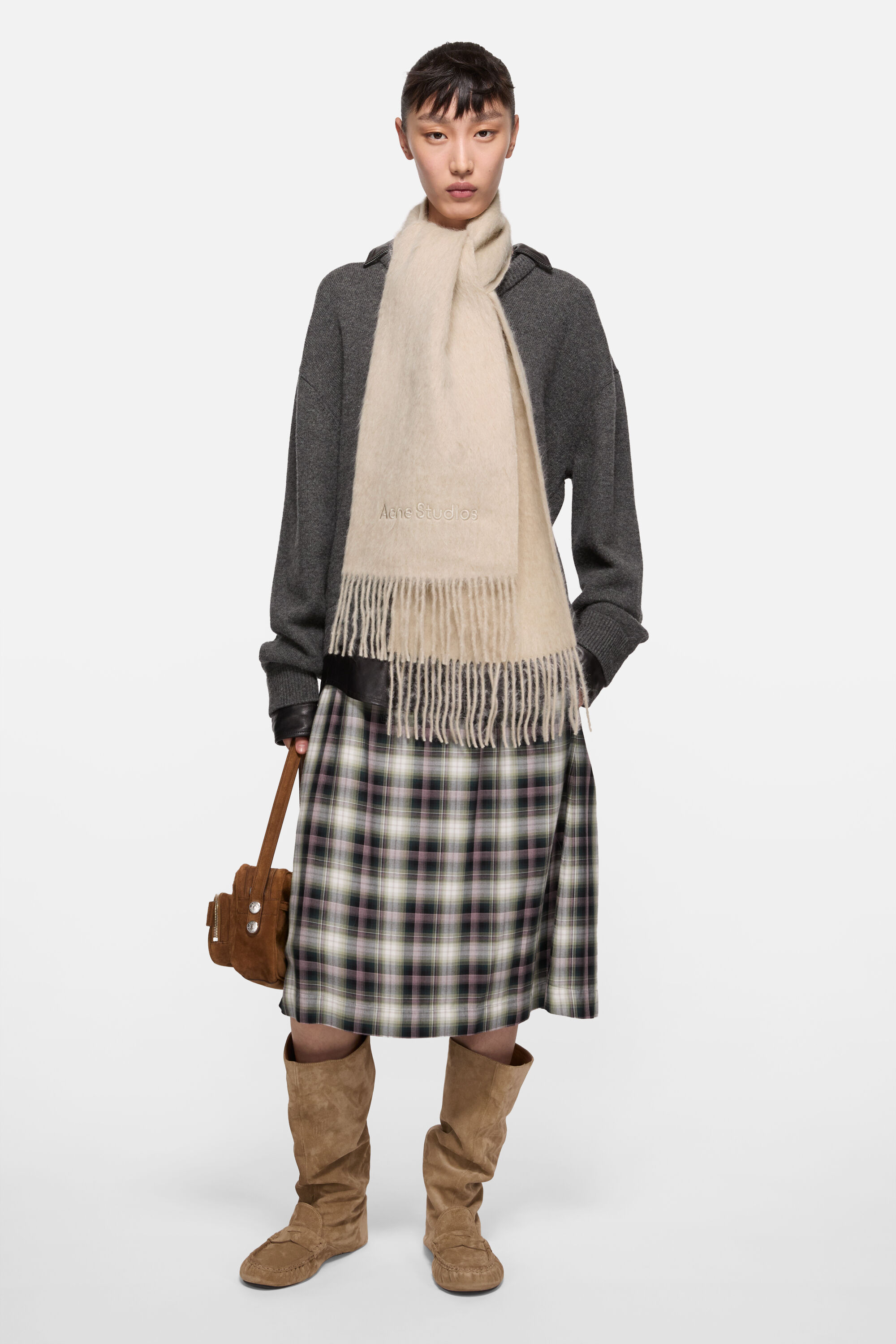 Acne Studios - Alpaca wool logo scarf - Oatmeal melange