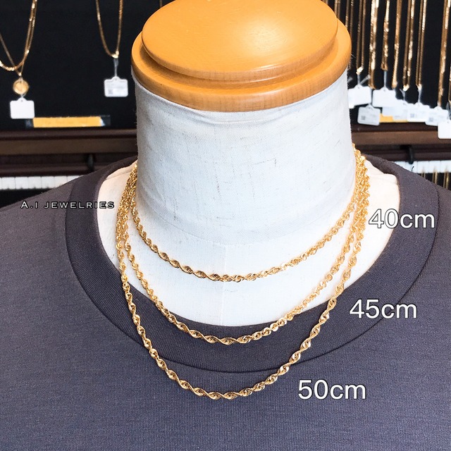 k18 18金 シャイニーロープ デザイン ネックレス チェーン 3.5mm 幅45