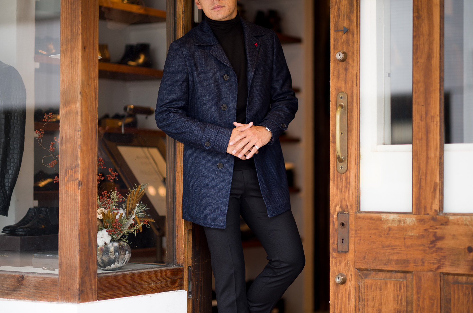 ISAIA(イザイア) CAPPOTTO(カポット) カシミヤ シルク カーコート NAVY