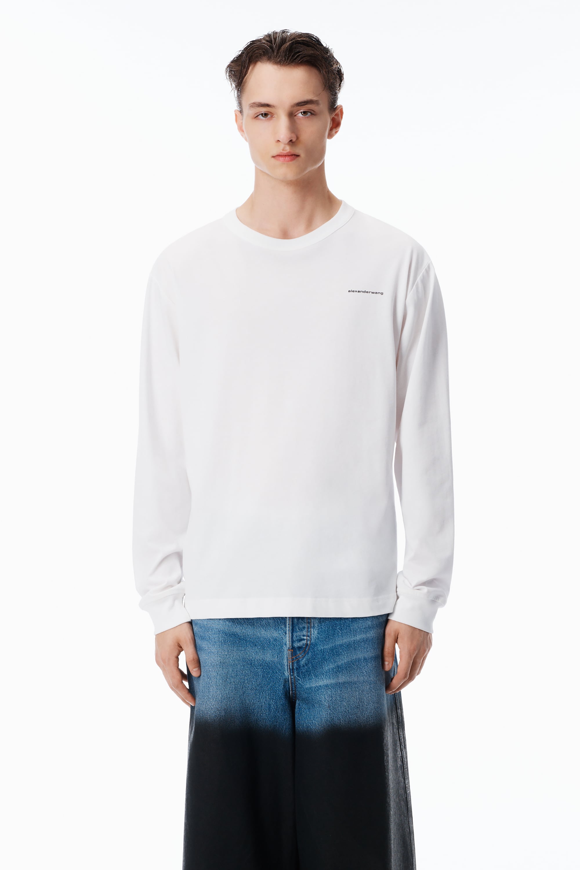 UNISEX LONG SLEEVE TEE IN HIGH TWIST JERSEY in WHITE | alexanderwang®