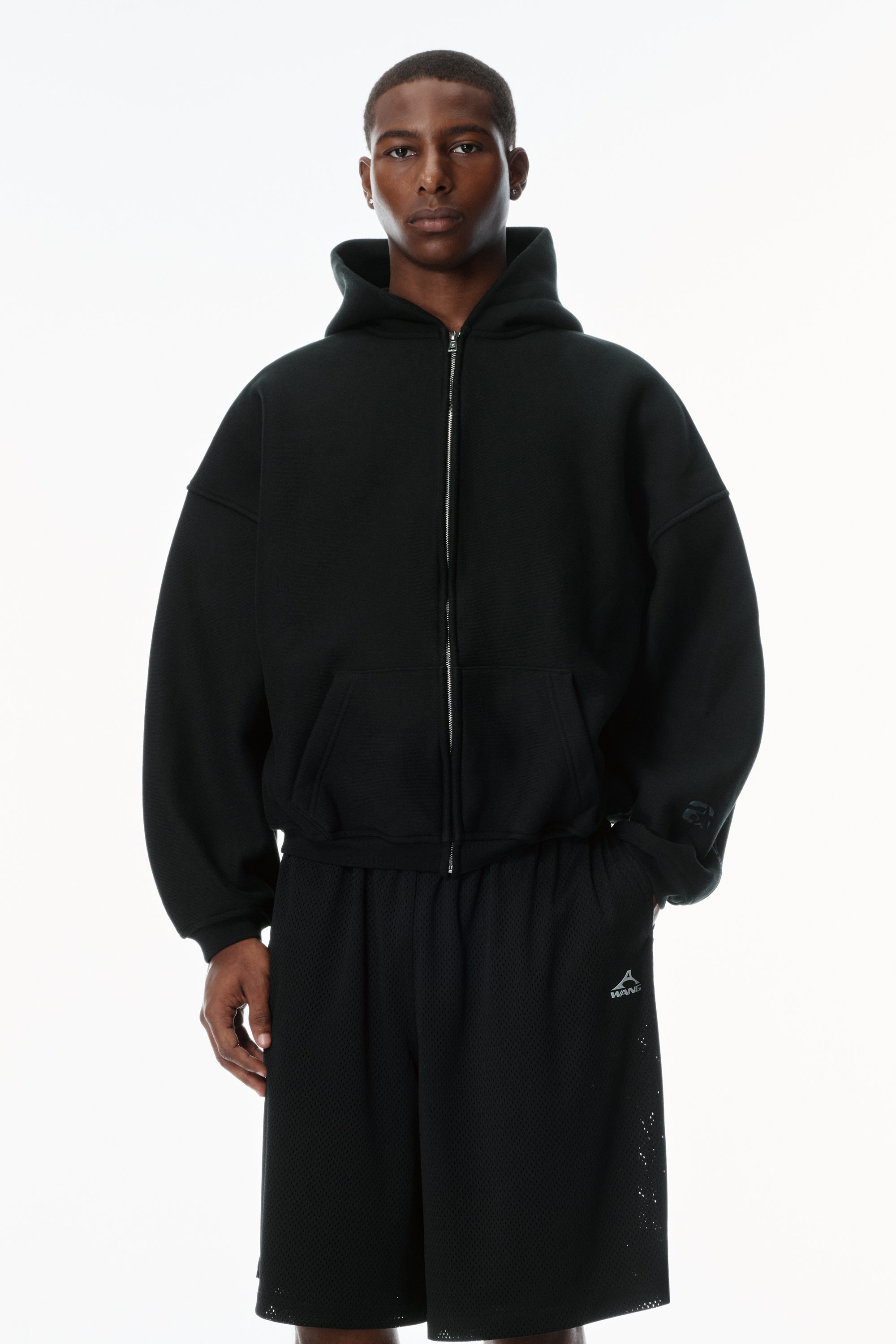 STAR ZIP UP HOODIE IN DENSE FLEECE in BLACK | alexanderwang®