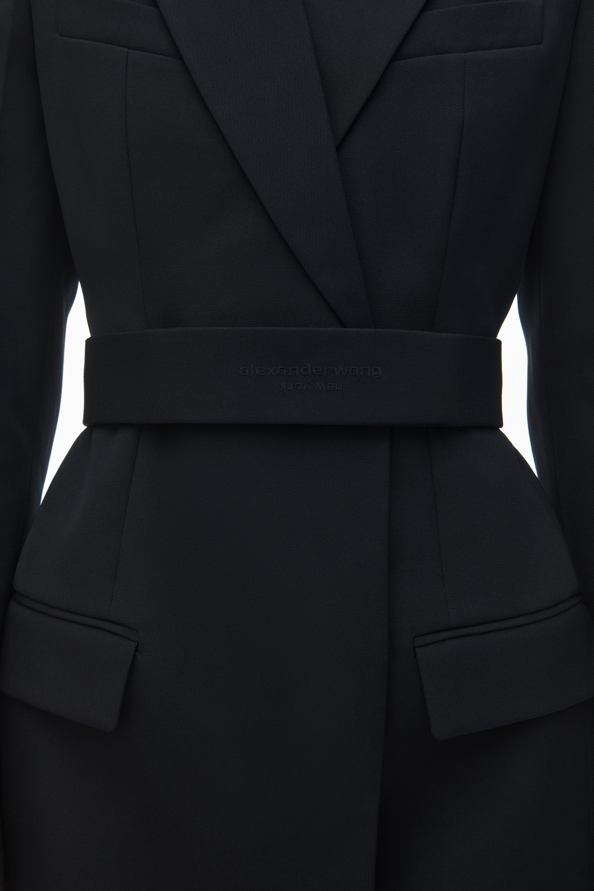 BELTED BLAZER DRESS IN WOOL TAILORING in BLACK | alexanderwang®